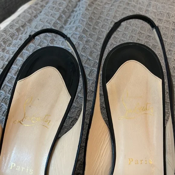 Christian Louboutin Black  Leather  Peep Toe Slingback Sandals 40.5 - Picture 7 of 12